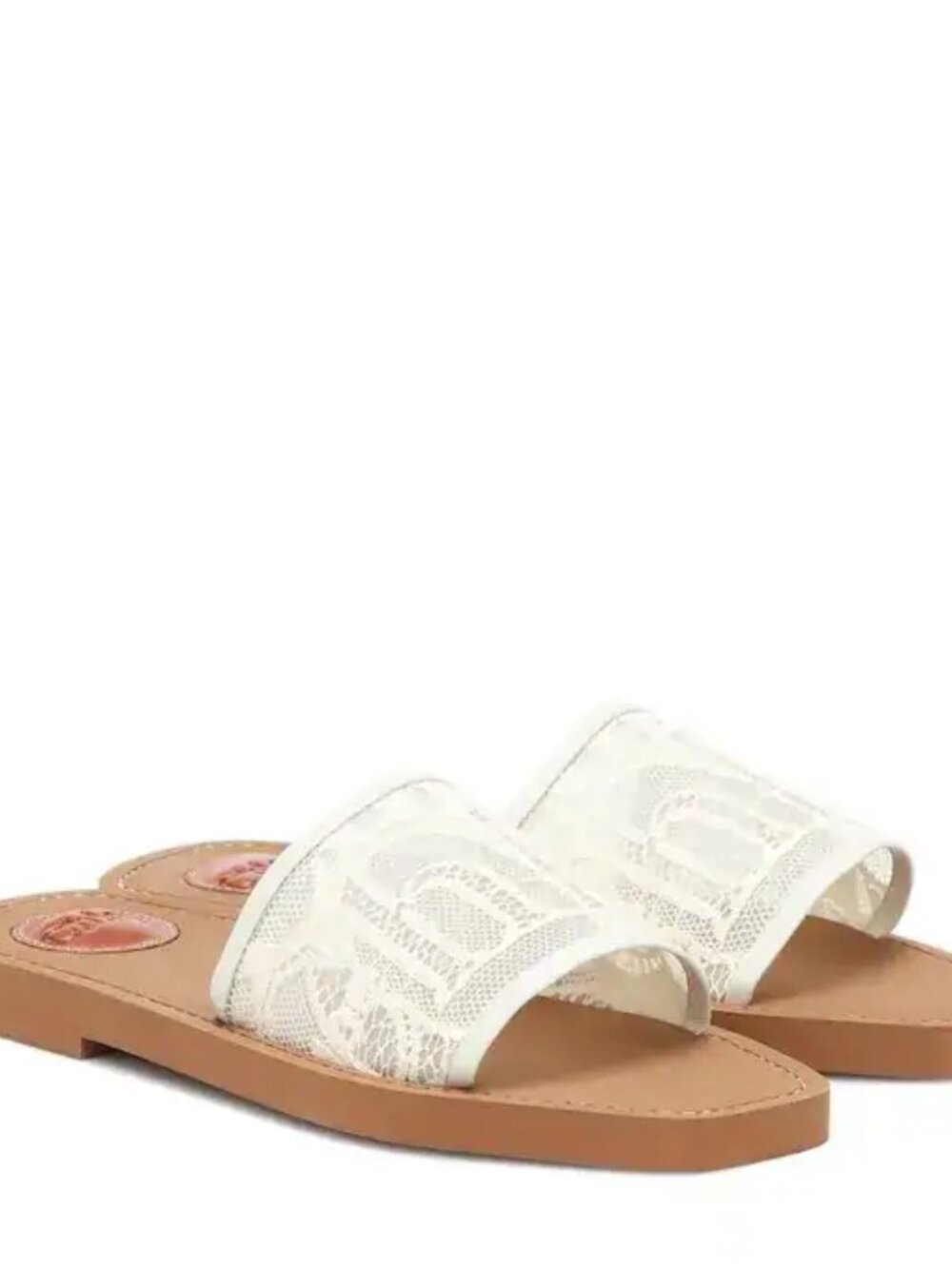 CHLOE Woody Cream Lace Slide Sandals